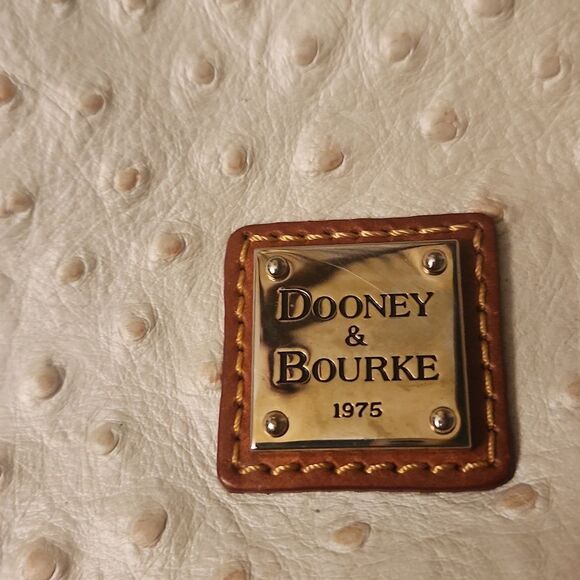 Dooney & Bourke Cream & Brown Ostrich-Inspired Leather Zip Satchel - Picture 3 of 16